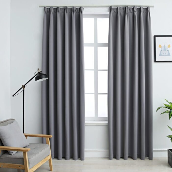 Rideaux occultants avec crochets 2 pcs Gris 140x225 cm – Image 1