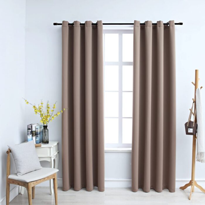 Rideaux occultants avec anneaux en métal 2 pcs Taupe 140x245 cm – Image 1