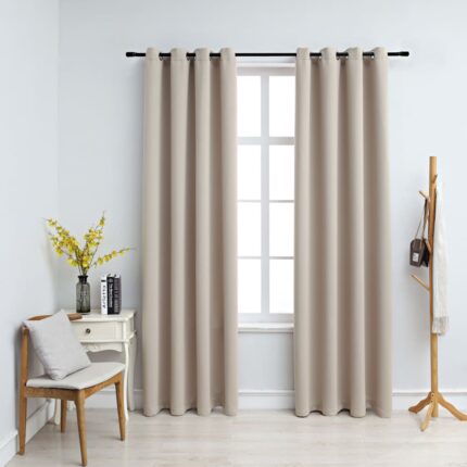 Rideaux occultants avec anneaux en métal 2 pcs Beige 140x175 cm