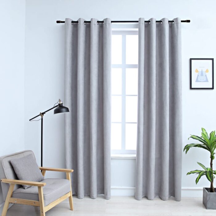 Rideaux occultants avec anneaux en métal 2 pcs Gris 140x225 cm – Image 1