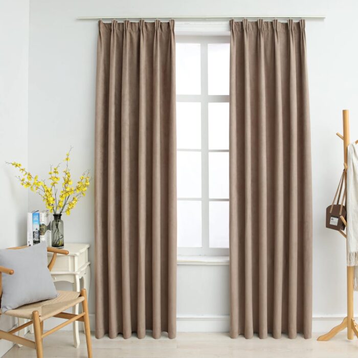 VXL8719883720548_m_en_hd_1.jpg Rideaux occultants avec crochets 2 pcs Taupe 140x175 cm – Image 1