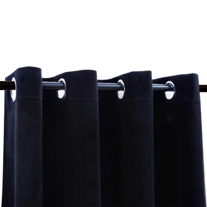 Rideaux occultants avec anneaux 2 pcs Velours Noir 140x225 cm – Image 2