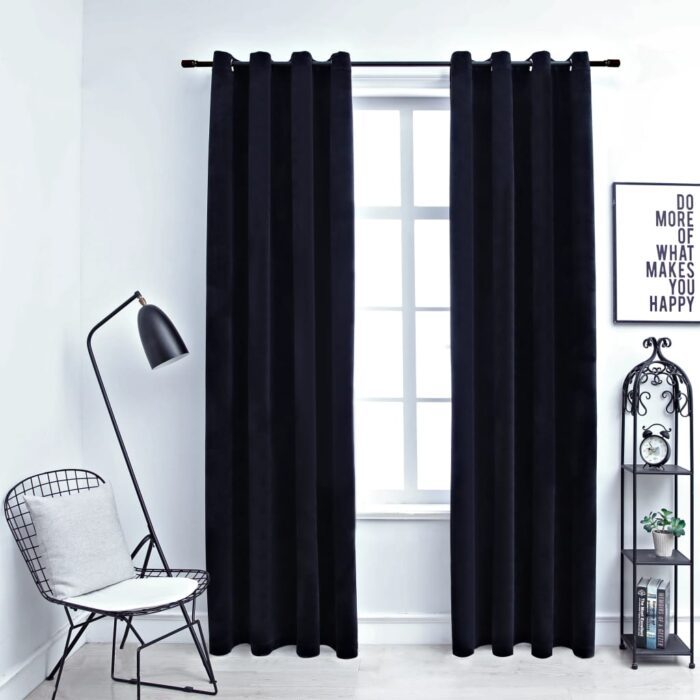 Rideaux occultants avec anneaux 2 pcs Velours Noir 140x225 cm – Image 1