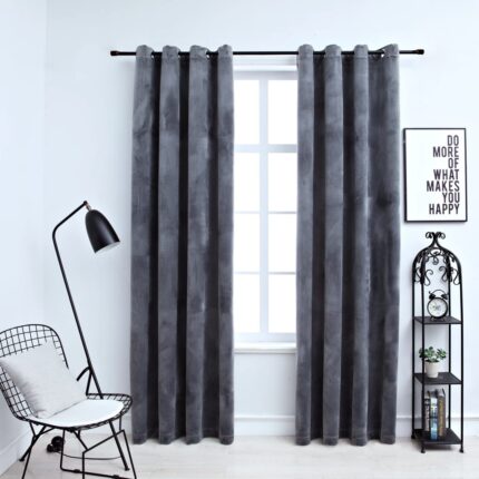 Rideaux occultants et anneaux 2pcs Velours Anthracite 140x175cm