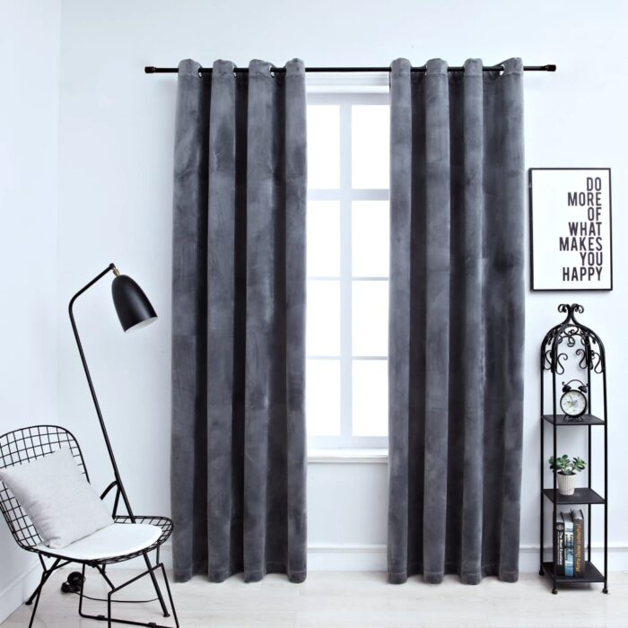 Rideaux occultants et anneaux 2pcs Velours Anthracite 140x225cm – Image 1