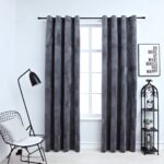 Rideaux occultants et anneaux 2pcs Velours Anthracite 140x245cm
