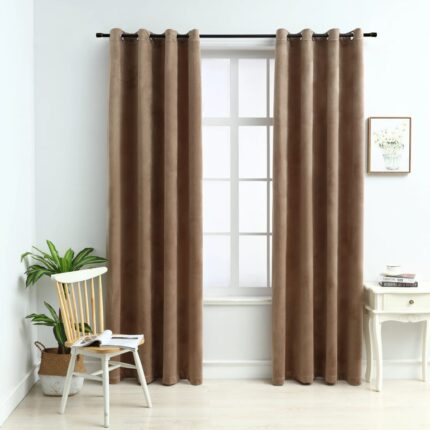 Rideaux occultants avec anneaux 2 pcs Velours Beige 140x225 cm