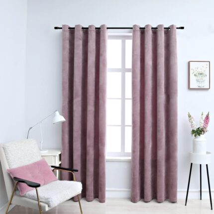Rideaux occultants avec anneaux 2 pcs Velours Rose 140x225 cm