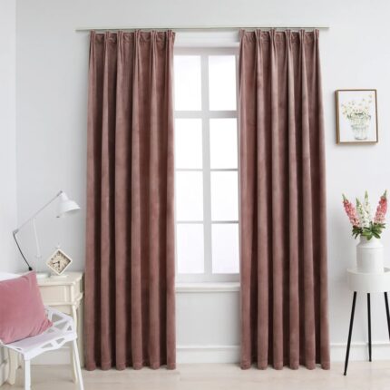 Rideau occultant et crochet 2pcs Velours Rose antique 140x175cm