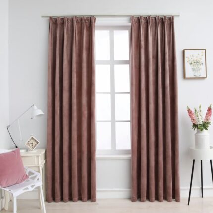 Rideau occultant et crochet 2pcs Velours Rose antique 140x245cm