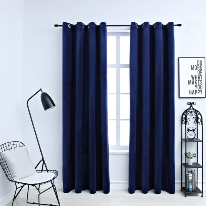 Rideaux occultants et anneaux 2pcs Velours Bleu foncé 140x175cm – Image 1