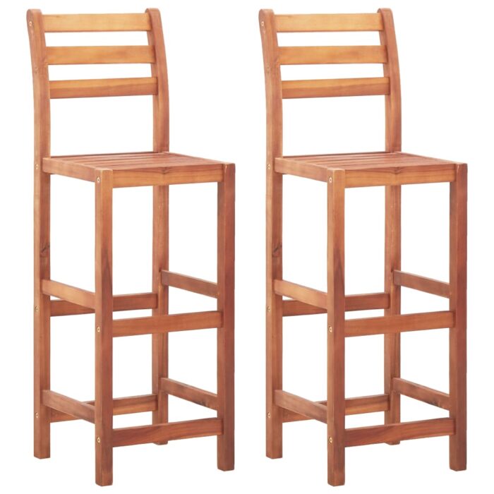 Chaises de bar lot de 2 bois d'acacia solide – Image 1