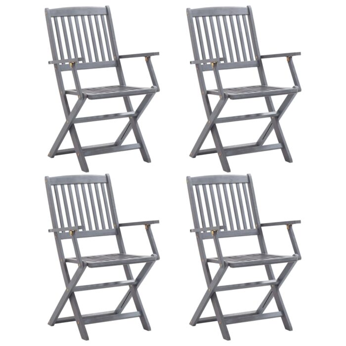 Chaises pliables d'extérieur lot de 4 Bois d'acacia solide – Image 1