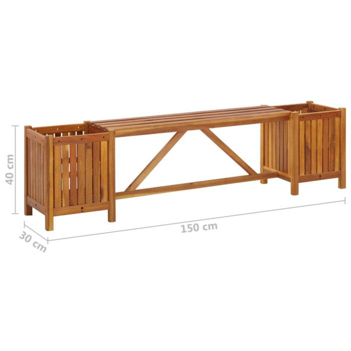 Banc de jardin avec 2 jardinières 150x30x40 cm Bois d'acacia – Image 4