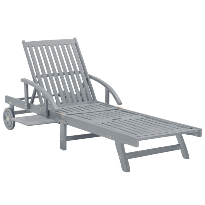 Chaise longue de jardin Gris Bois d'acacia solide – Image 1