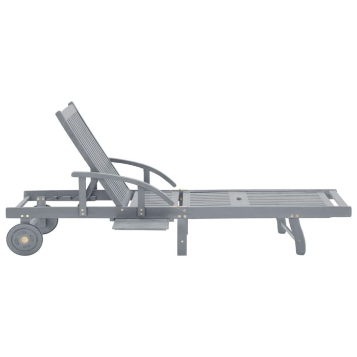 Chaise longue de jardin Gris Bois d'acacia solide – Image 2