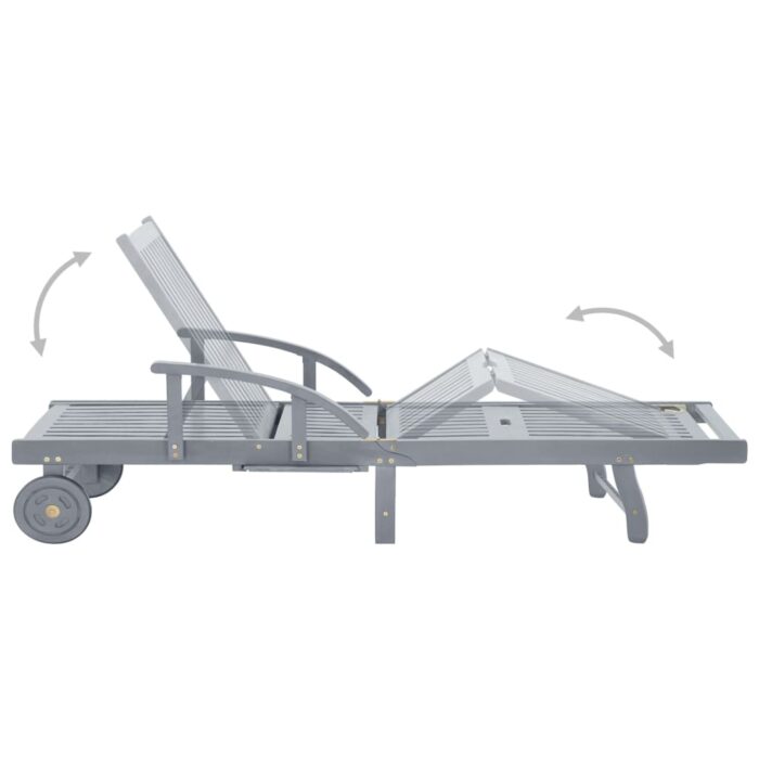 Chaise longue de jardin Gris Bois d'acacia solide – Image 4