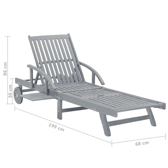 Chaise longue de jardin Gris Bois d'acacia solide – Image 7