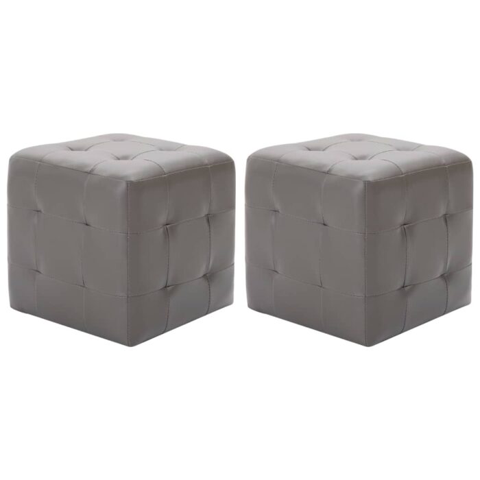 2 pcs Poufs Gris 30 x 30 x 30 cm Similicuir – Image 1
