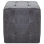 2 pcs Poufs Gris 30 x 30 x 30 cm Similicuir daim – Image 2