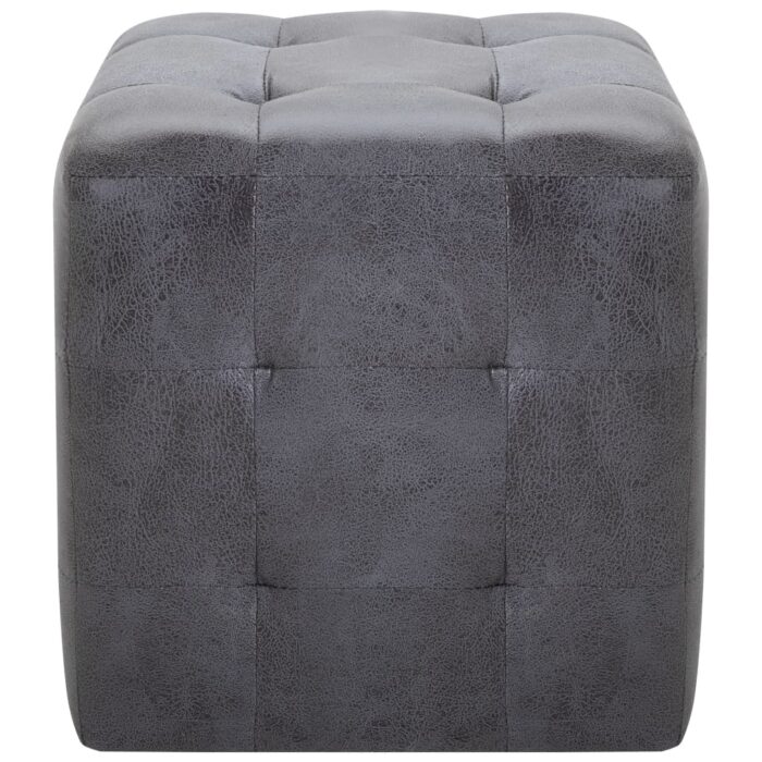 2 pcs Poufs Gris 30 x 30 x 30 cm Similicuir daim – Image 2