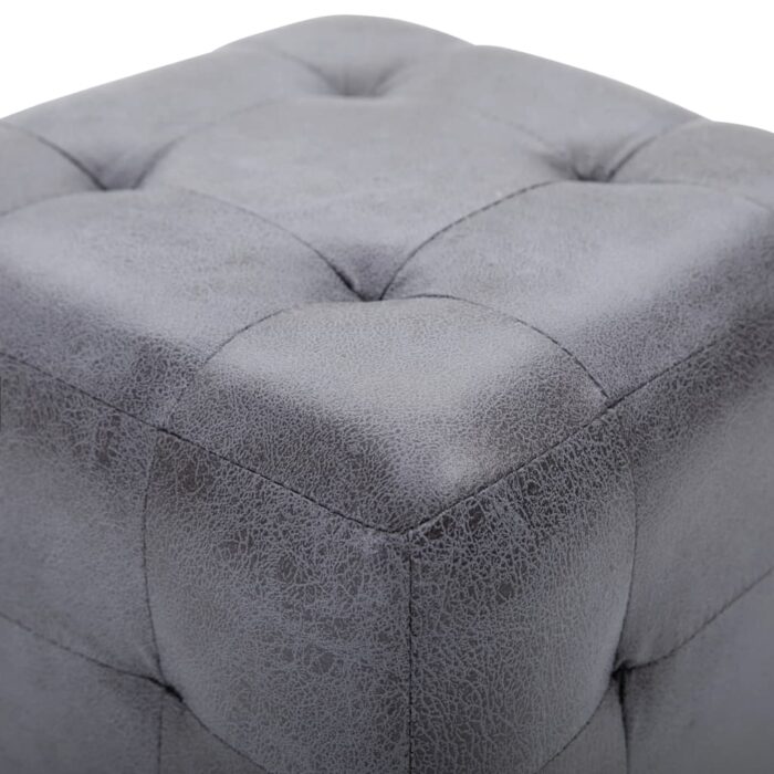 2 pcs Poufs Gris 30 x 30 x 30 cm Similicuir daim – Image 3