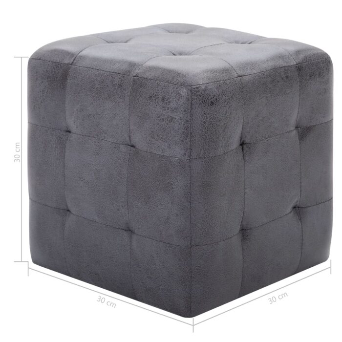 2 pcs Poufs Gris 30 x 30 x 30 cm Similicuir daim – Image 5