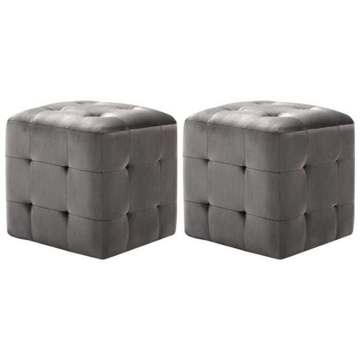 2 pcs Poufs Gris 30 x 30 x 30 cm Tissu velours – Image 1