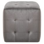 2 pcs Poufs Gris 30 x 30 x 30 cm Tissu velours – Image 2