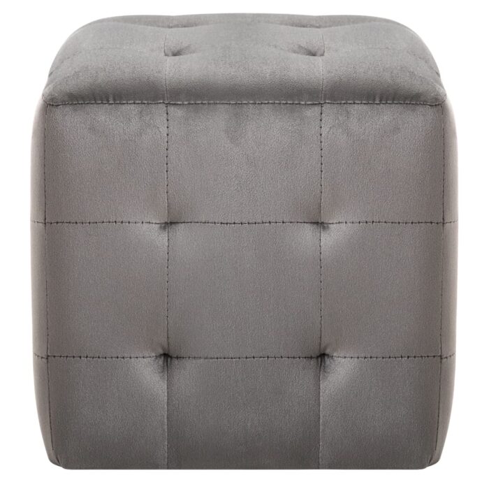 2 pcs Poufs Gris 30 x 30 x 30 cm Tissu velours – Image 2
