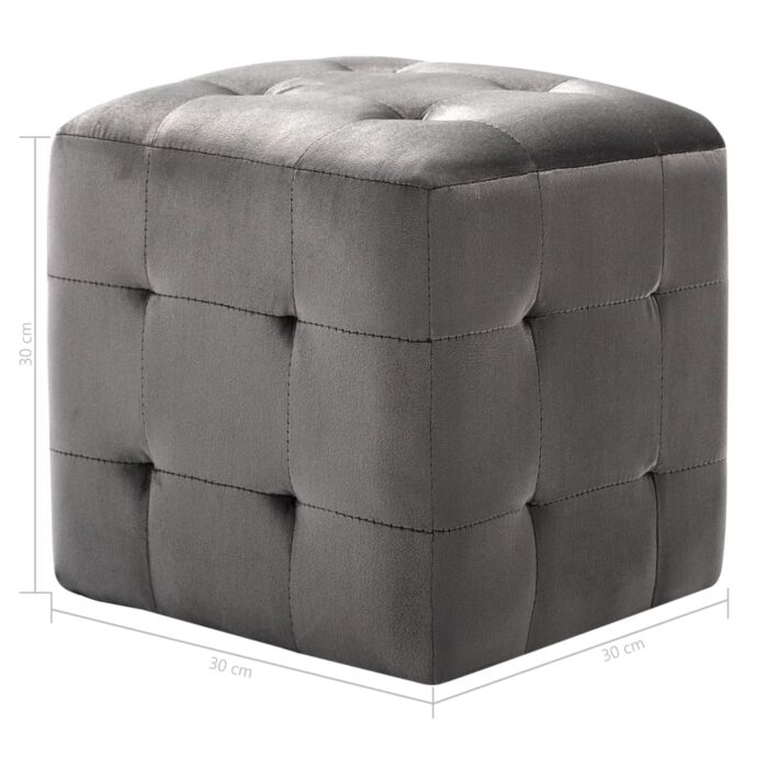 2 pcs Poufs Gris 30 x 30 x 30 cm Tissu velours – Image 5