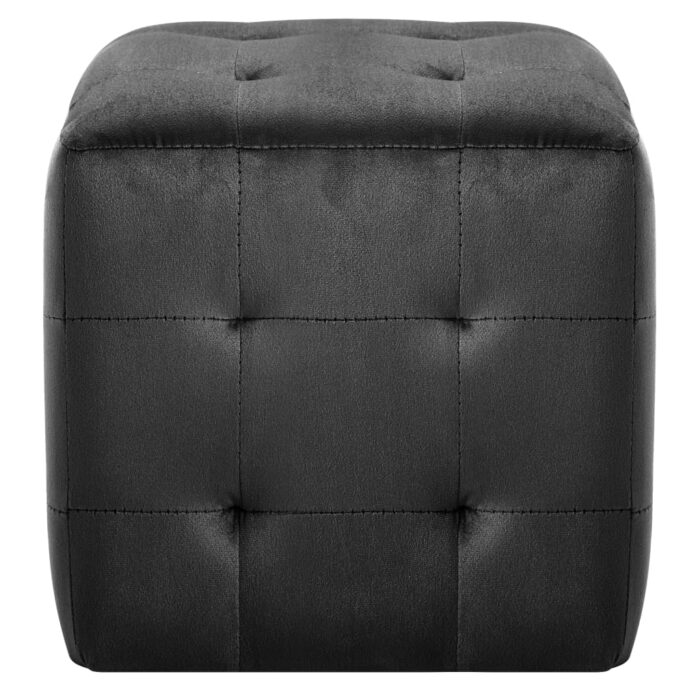 2 pcs Poufs Noir 30 x 30 x 30 cm Tissu velours – Image 2