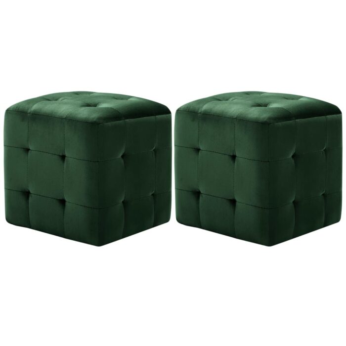 2 pcs Poufs Vert 30 x 30 x 30 cm Tissu velours – Image 1