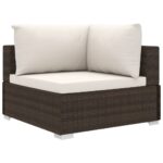 Salon de jardin 4 pcs avec coussins Résine tressée Marron – Image 2
