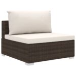 Salon de jardin 4 pcs avec coussins Résine tressée Marron – Image 3