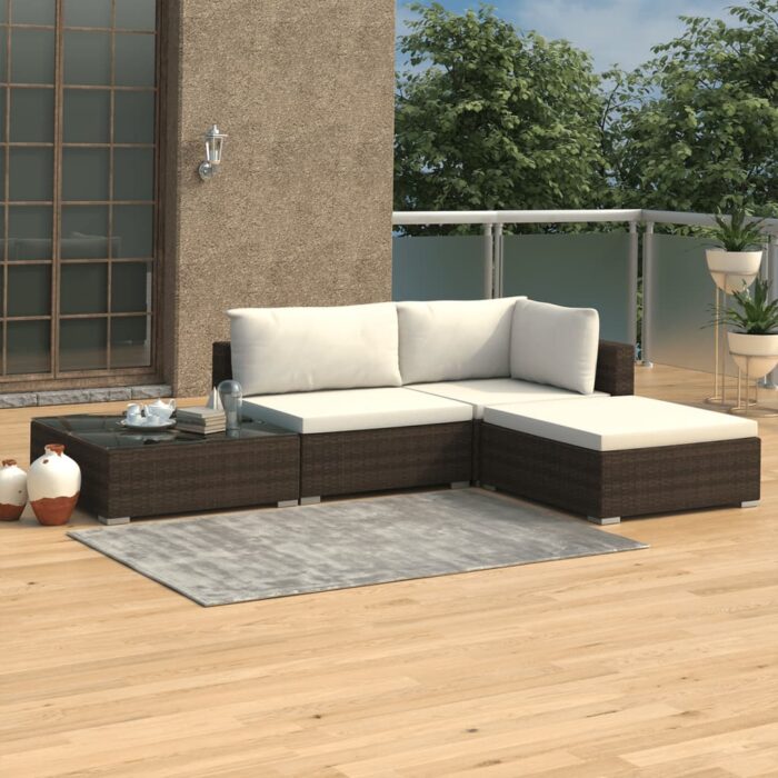 VXL8719883724966_m_en_hd_1.jpg Salon de jardin 4 pcs avec coussins Résine tressée Marron – Image 1