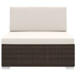 Siège central sectionnel 1 pc et coussins Résine tressée Marron – Image 2