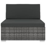 Siège central sectionnel 1 pc et coussins Résine tressée Gris – Image 2