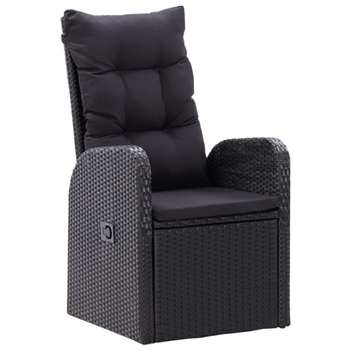 Chaise inclinable de jardin 2pc et coussins Résine tressée Noir – Image 2
