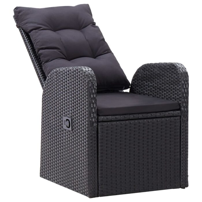 Chaise inclinable de jardin 2pc et coussins Résine tressée Noir – Image 3