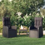 Chaise inclinable de jardin 2pc et coussins Résine tressée Noir