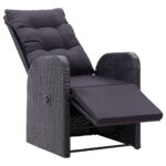 Chaise inclinable de jardin et coussin Résine tressée Noir – Image 2