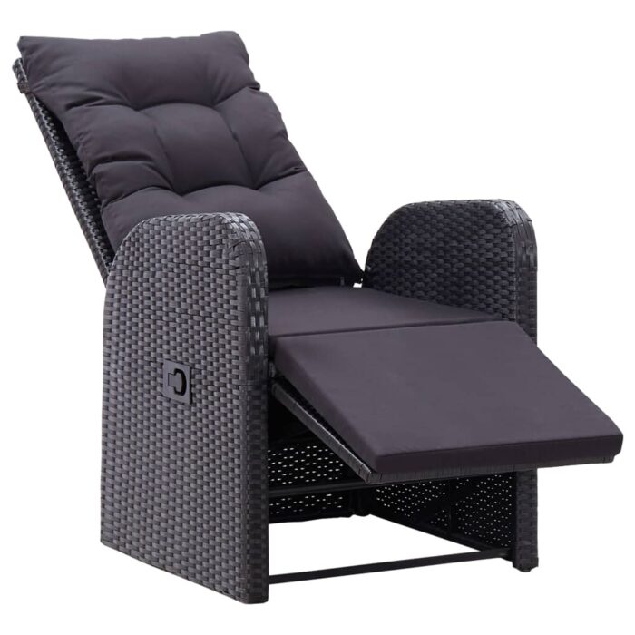 Chaise inclinable de jardin et coussin Résine tressée Noir – Image 2