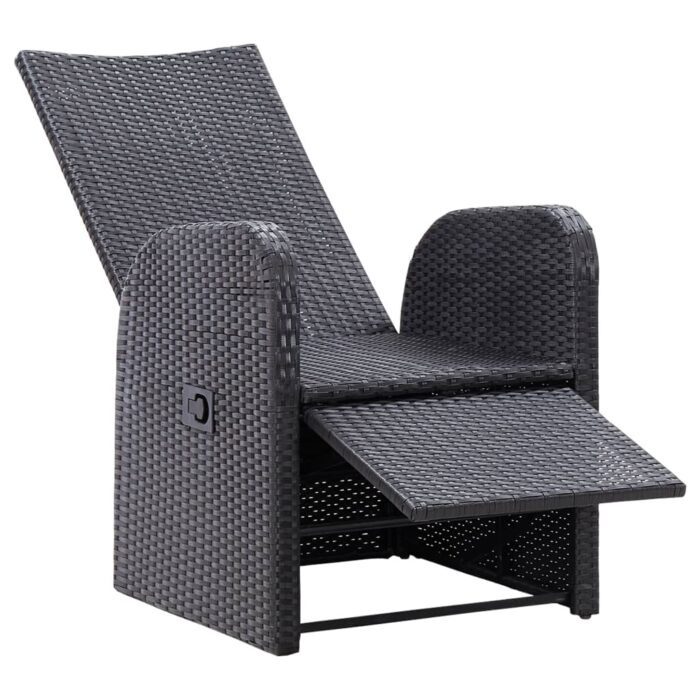 Chaise inclinable de jardin et coussin Résine tressée Noir – Image 3