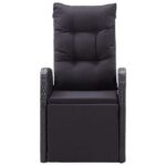 Chaise inclinable de jardin et coussin Résine tressée Noir – Image 4