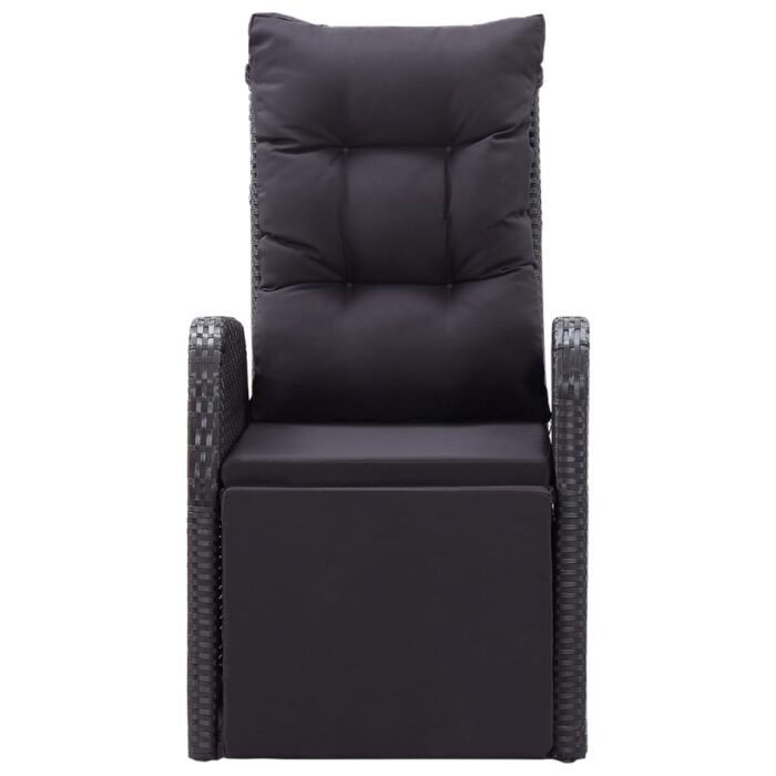 Chaise inclinable de jardin et coussin Résine tressée Noir – Image 4