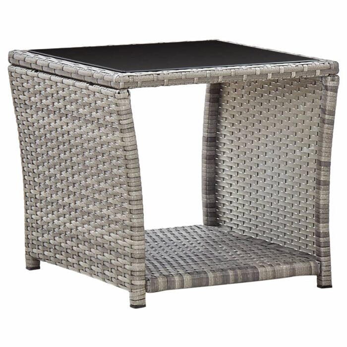 Table basse Gris 45x45x40 cm Résine tressée et verre – Image 1