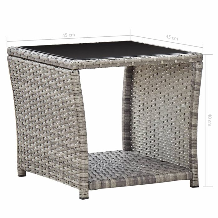 Table basse Gris 45x45x40 cm Résine tressée et verre – Image 4