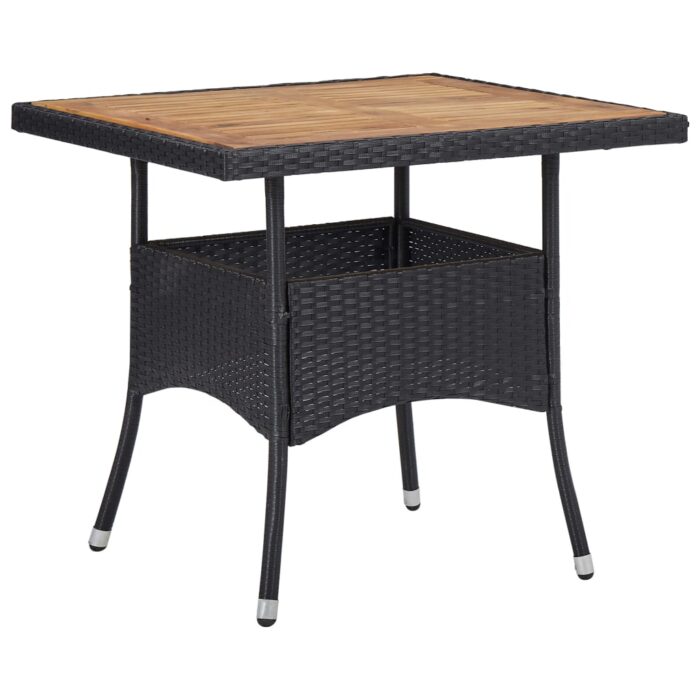 Table d'extérieur Noir Résine tressée et bois d'acacia solide – Image 1