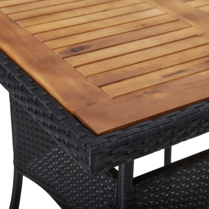 Table d'extérieur Noir Résine tressée et bois d'acacia solide – Image 2